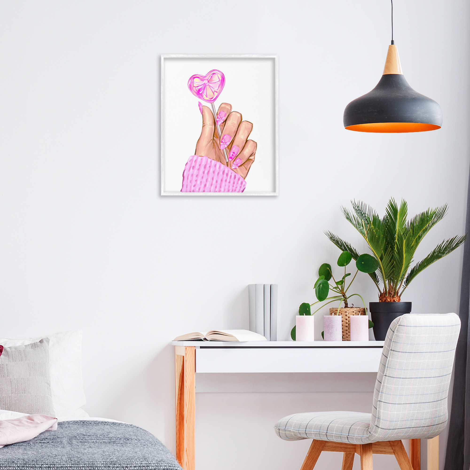 Pink Fashion Bow Lollipop White Framed Giclee Art, design by Ziwei Li