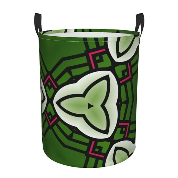 LNWH Laundry Basket, Green Abstract Geometric Art Pattern Foldable Laundry Hamper With Handles Waterproof, Medium Size