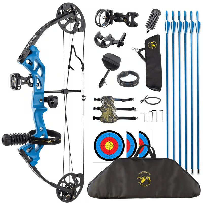M3 Youth Compound Bow Kit Right Handed Beginner Compound Bow for Teens Women & Small-Frame Adults 15-29 lbs 19 -28 Draw 260 FPS Archery Set (M3 Electric Blue - R)