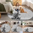 thumbnail image 6 of 8ft Washable Large Round Rug, Elephant Bathtub Non-Slip Circle Area Rug for Living Room Dining Room, Animal Water Drops Gray Abstract Indoor Floor Mat for Home Decor, 6 of 9
