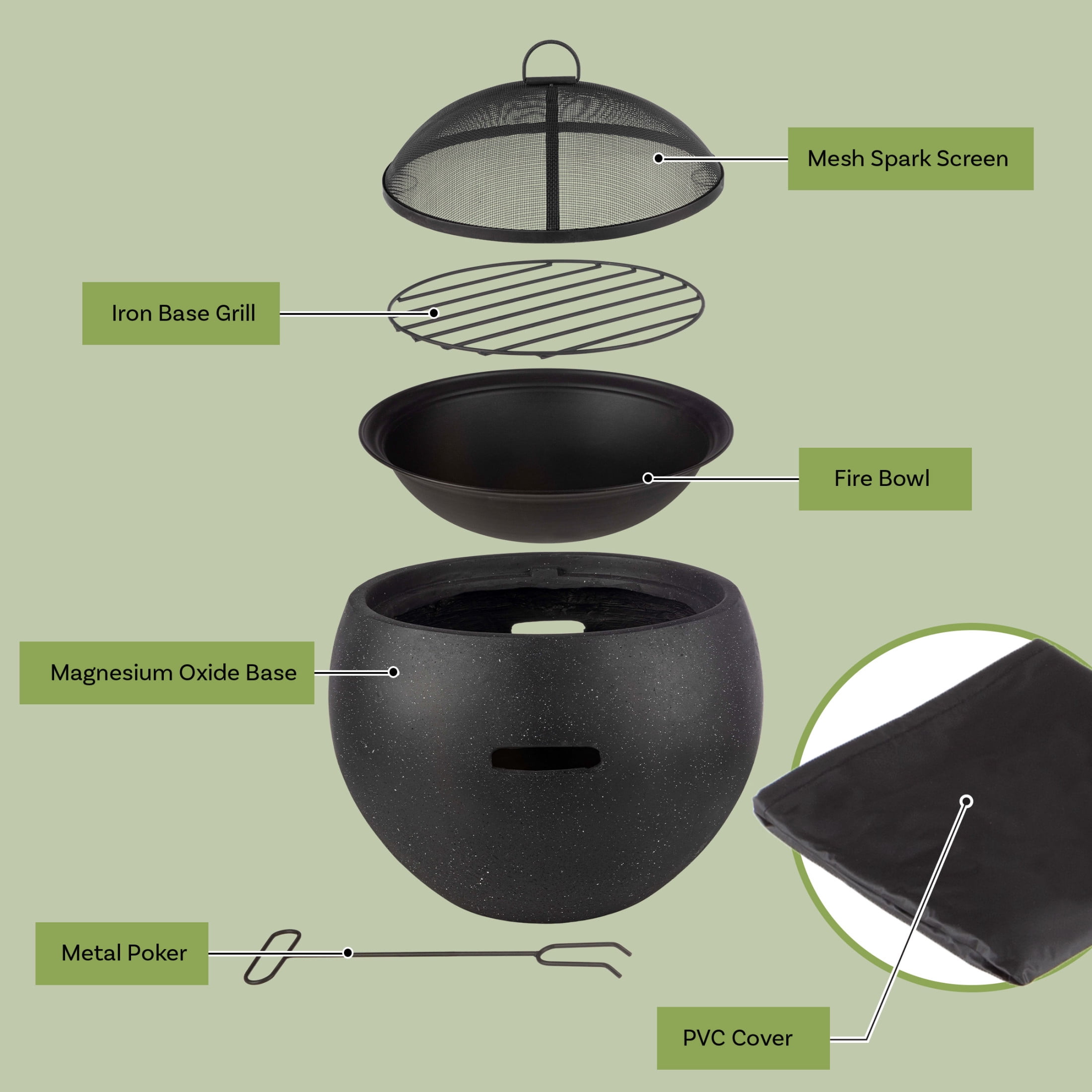 Pure Garden 24” Round Outdoor Fire Pit - Wood Fire Pits for Outside Patio