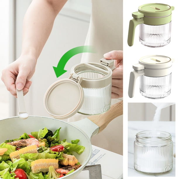 Tarro de Especias de Vidrio, Apto para Uso Alimentario, con Molinillo Interior Desmontable, Tapa Antipolvo, Fácil de Usar, Incluye Cuchara Práctica, Solución de Almacenamiento para La Cocina, Diseño