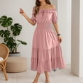 thumbnail image 5 of DHFJKG Wedding Guest Dresses For Women Summer Off Shoulder Long Dress Casual Puffy Short Sleeve Smocked Waist Flowy A-Line Sundress Comfortable Dresses, 5 of 8