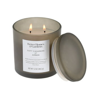 Better Homes & Gardens 12oz Soft Cashmere & Amber Scented 2-Wick Jar Candle with Glass Lid