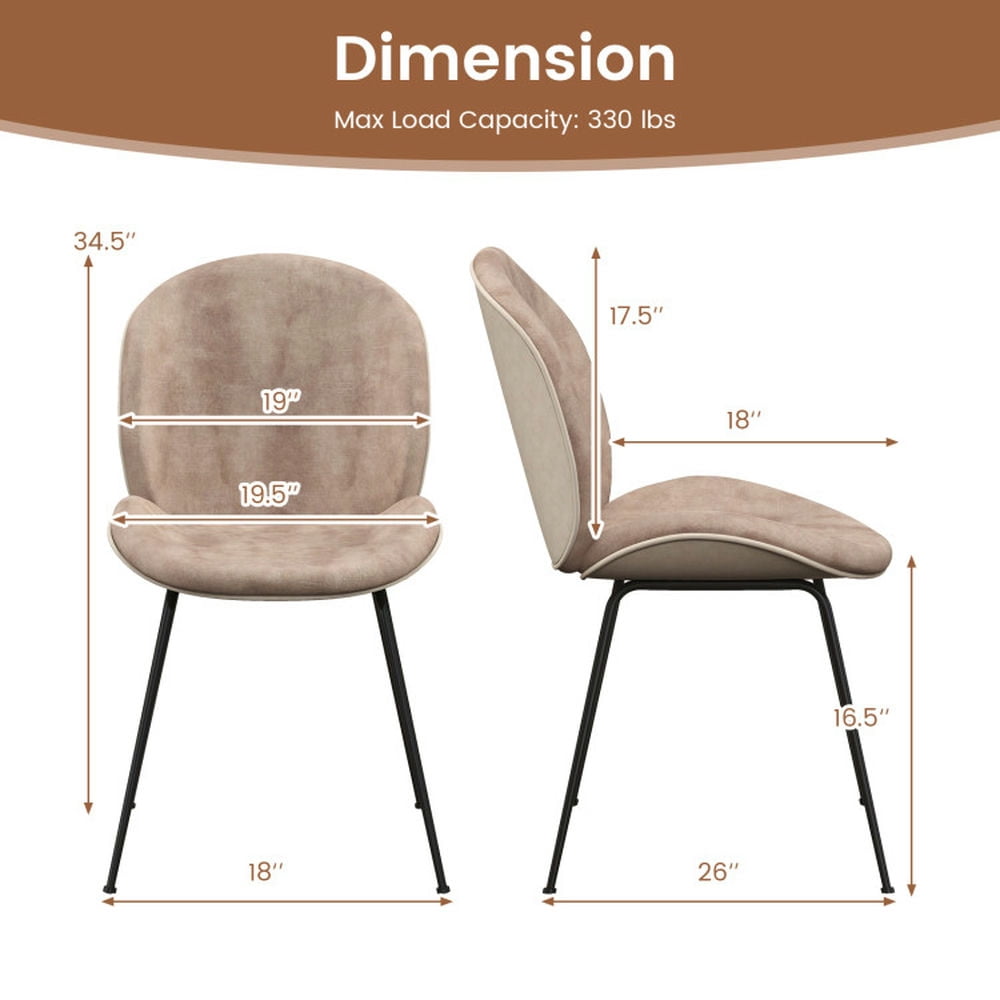 Demi Bonn Set of 2 Armless Dining Chairs with Metal Base and Padded Seat, Brown