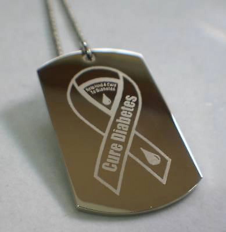 STAINLESS STEEL MEDICAL/DIABETES SILVER TONE DOG TAG NECKLACE
