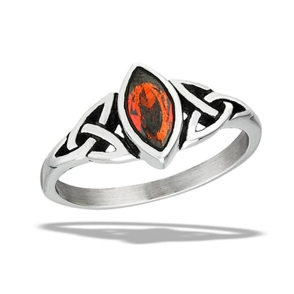 Simulated Garnet Promise Knot Ring Stainless Steel Celtic Band Red CZ Jewelry Female Size 7