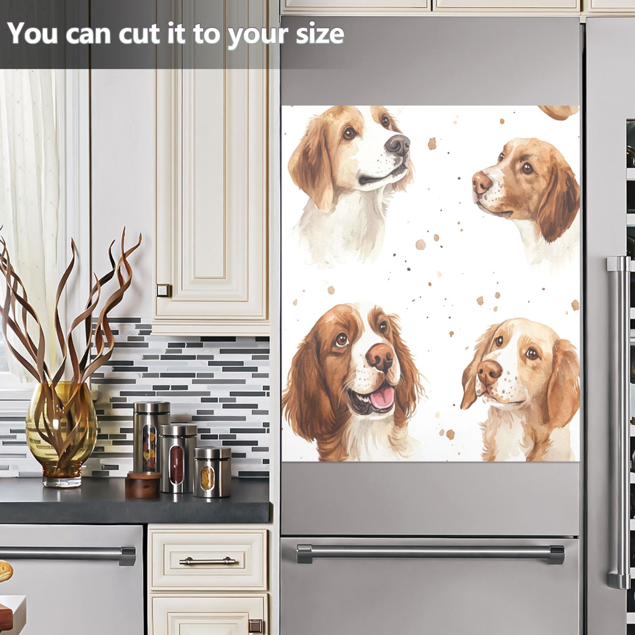 Dishwasher Magnetic Sticker 23x26 Inch Refrigerator Magnetic Sticker Washing Machine Magnetic Sticker Kitchen Panel Magnetic Sticker Home Decor Brown Watercolor Dogs