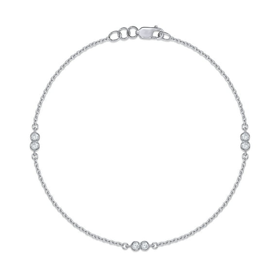 Station Chain Bracelets for Women | 2MM Round Lab Grown Diamond Bezel Set Cable Link Chain Bracelets | 14K White Gold Over Sterling Silver (0.18Ctw)-6.00 Inch