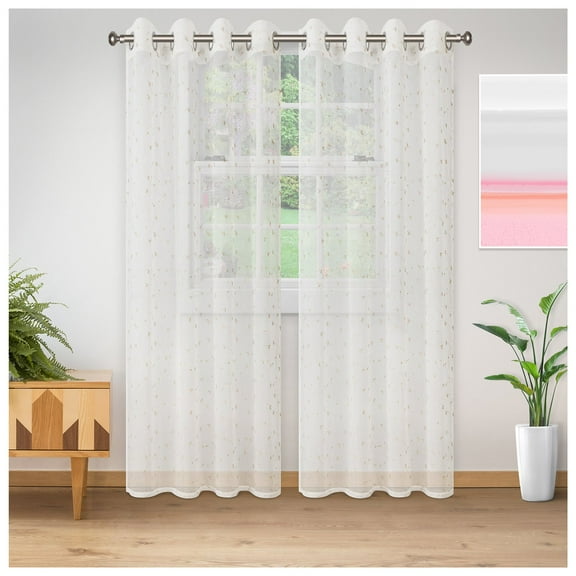 Delicate Flower Embroidered Soft Diffused Light Airy Lightweight Sheer Curtain Set Champagne / 52"x96"