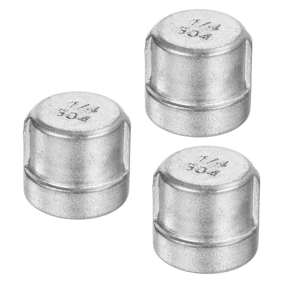 Uxcell 1/4" NPT Pipe Fitting Cap, 3 Pack Stainless Steel Pipe Cap for DIY, Plumbing
