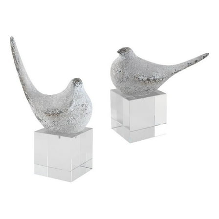 Maklaine Polyresin Bird Sculptures in Gray/Silver (Set of 2)