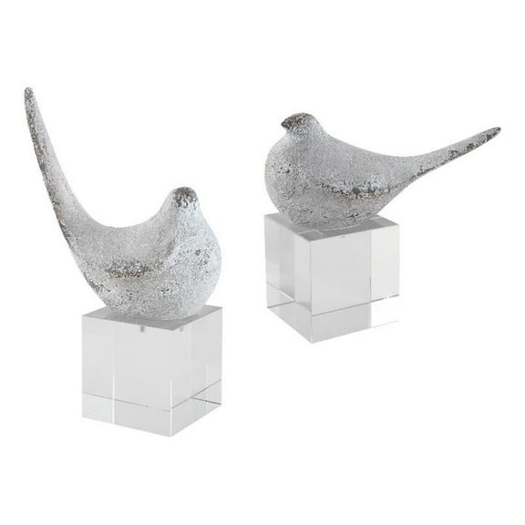 Maklaine Polyresin Bird Sculptures in Gray/Silver (Set of 2)