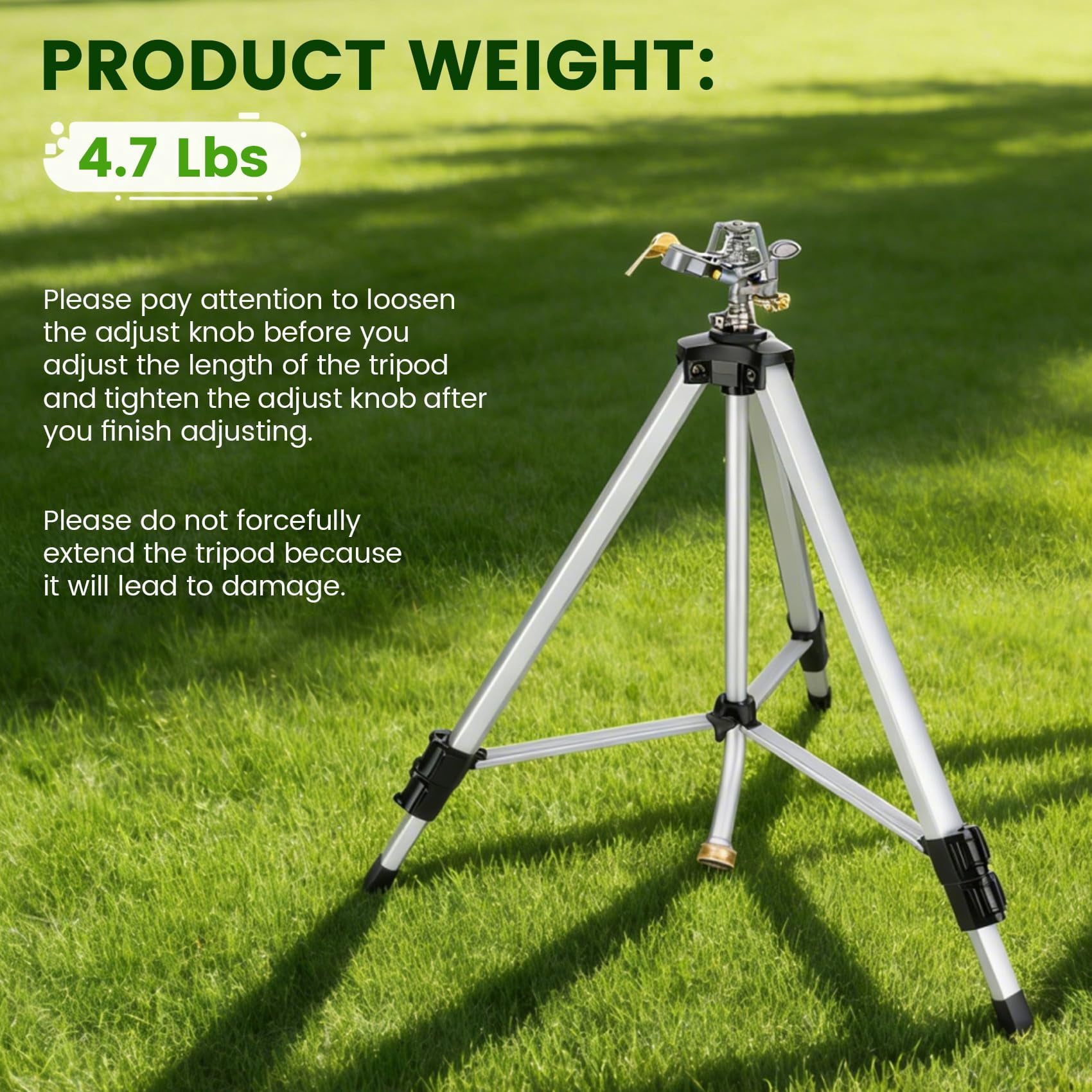 50" Brass Impact Sprinkler On Tripod Base 2pcs Heavy Duty Metal Pulsating Telescoping 360 Degree For Large Area Yard Lwan&garden Waters Up To 90 Ft. Diameter Covering 6360sqft