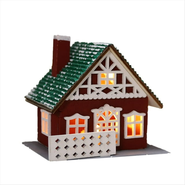 Decoración Navideña Colgante de Casa de Madera Adornos Navideños Luminosos de Bricolaje Adornos de Escritorio Adornos Colgantes A
