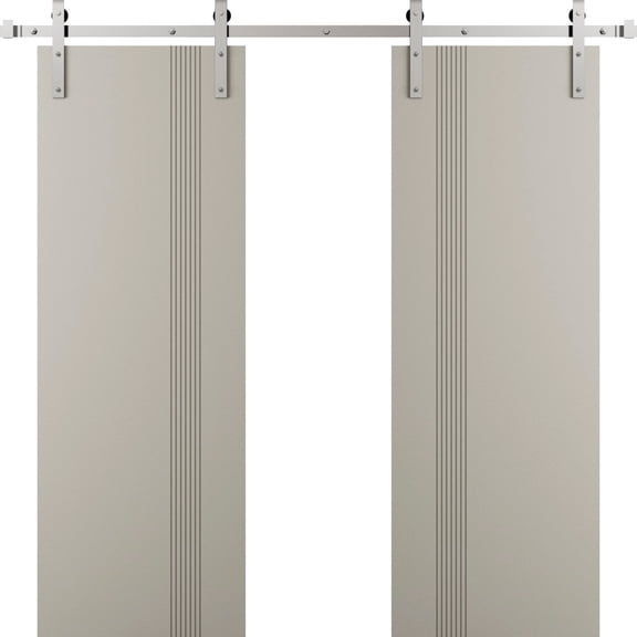 Modern Double Barn Door 36 x 80 in - LUNO 1110 Dove Grey - 13FT Silver Rail Track Set - Solid Panel Interior Doors