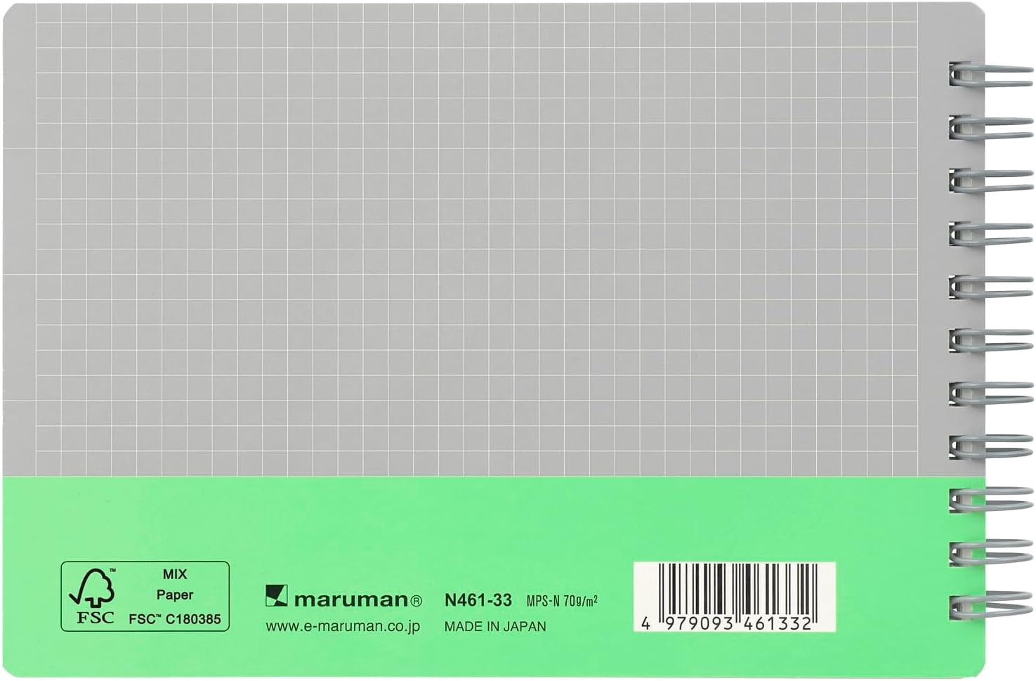Utoka Pocket Size Notebook 4mm Graph Light Green 90 Sheets 4.2 x 6.5 5 Pack