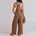 thumbnail image 5 of Wide Leg Overalls for Women Loose Fit Casual Sleeveless Linen Jumpsuit Tie Straps Bib Summer Rompers with Pockets Brown XL, 5 of 8