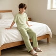 thumbnail image 5 of Cethrio Boys' Pajama Sets Short Sleeve, Casual Knitted 2 Piece Summer Boys' Sleepwear Green Size 9-10 T, 5 of 7