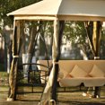 thumbnail image 3 of SYNGAR Outdoor Patio Swing Chair Bench, 8.9 FT x 5.9 FT Gazebo with Daybed Double Tier Canopy, Cushioned Seat, Mesh Sidewalls for Patio Garden Backyard, Khaki, 3 of 10