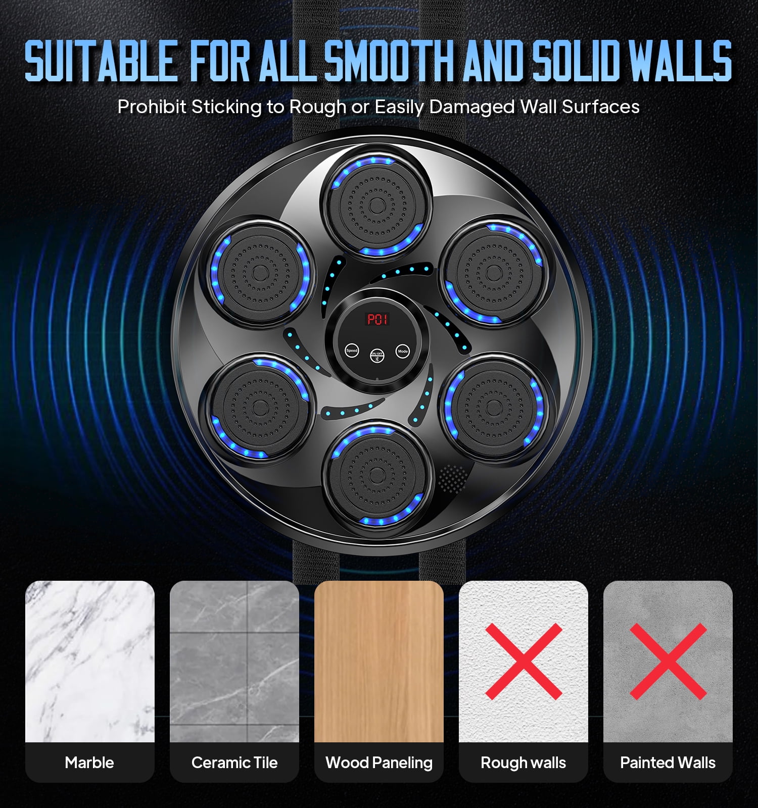 LNOW Adults/Teenagers Music Boxing Machine with 2 Pairs Boxing Gloves, Wall Mounted Smart Bluetooth Music Boxing Trainer, Electronic Boxing Target Workout Punching Equipment for Home, Indoor and Gym