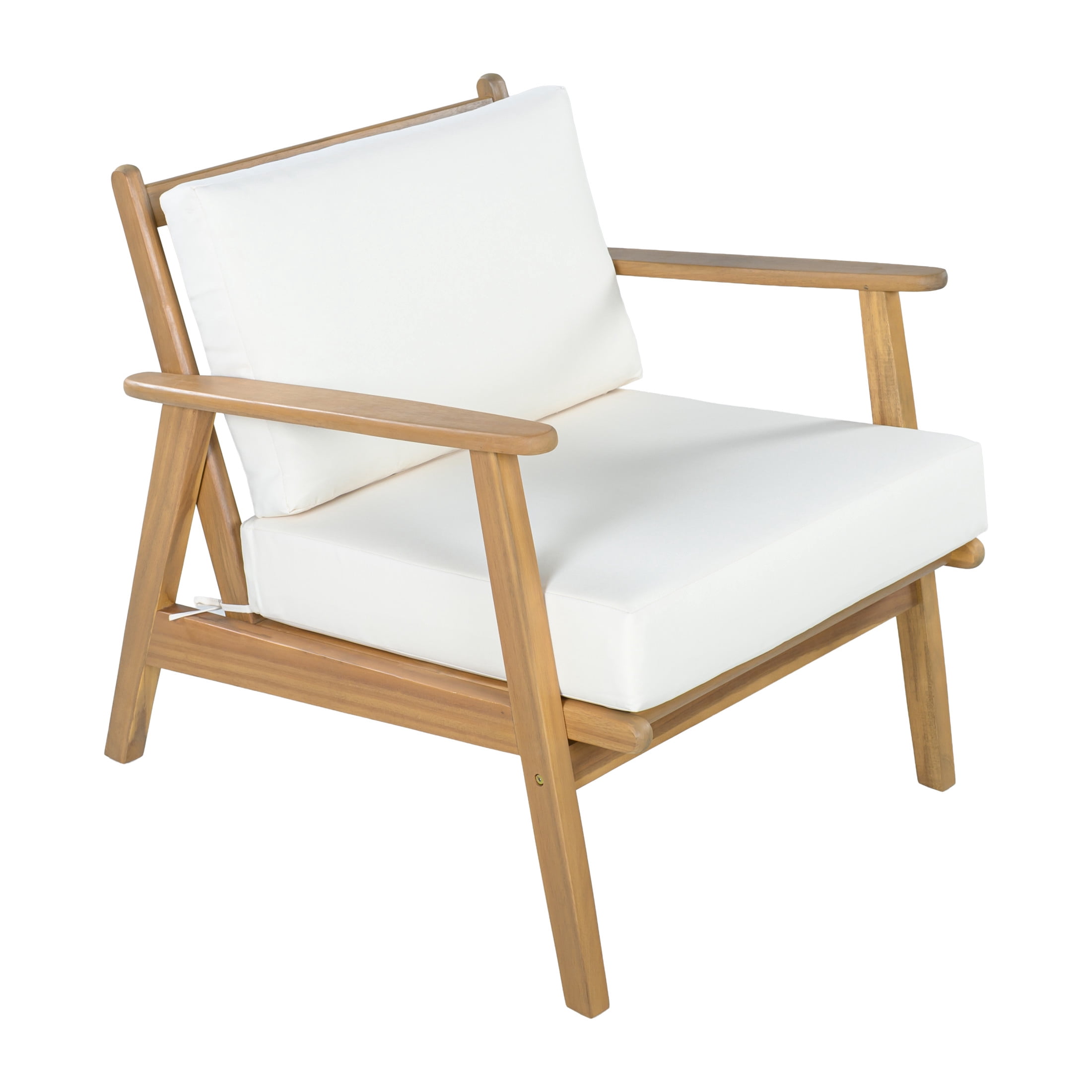 Christopher Knight Home Modern Wood Outdoor Accent Lounge Chair with Cushions, Light Teak+Beige
