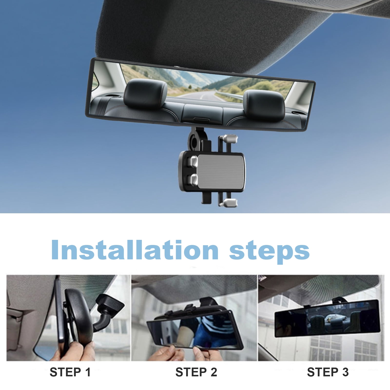 Anxingo Wide-Angle Rear View Mirror, Anti-Glare Interior Mirror for Cars and SUVs-11.8 x 2.8inch(Blue)