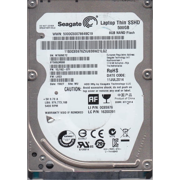 ST500LM000, W76, WU, PN 1EJ162-071, FW LVD3, Seagate 500GB SATA 2.5 Hard Drive