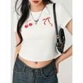 thumbnail image 6 of Yunliwuli Women Crop Basic T-Shirts Summer Bow/Fruit Print Short Sleeve Tops Casual Pullovers for Streetwear Aesthetic Clothes, 6 of 10
