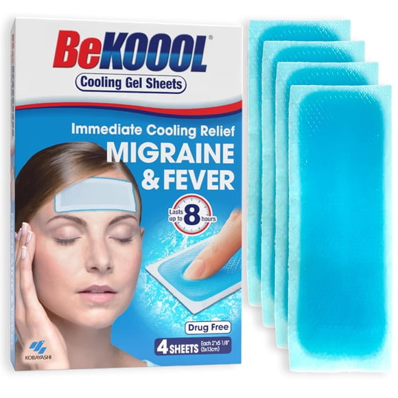 Láminas de gel BeKoool para reducir la fiebre de forma natural, 4 unidades, para migraña