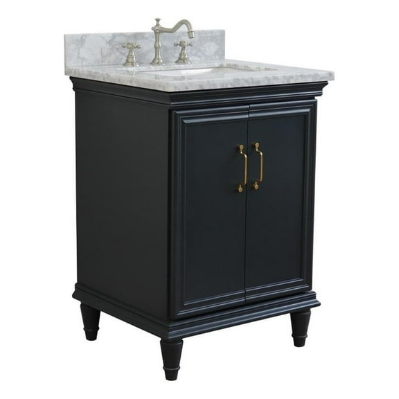25 in. Single Wooden Vanity  Dark Gray with White Carrara Rectangle Sink