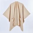 thumbnail image 3 of Dwellite Women's Shawl Wrap Poncho Ruana Cape Cardigan Sweater Open Front for Travel Flight Cruises Khaki, 3 of 4