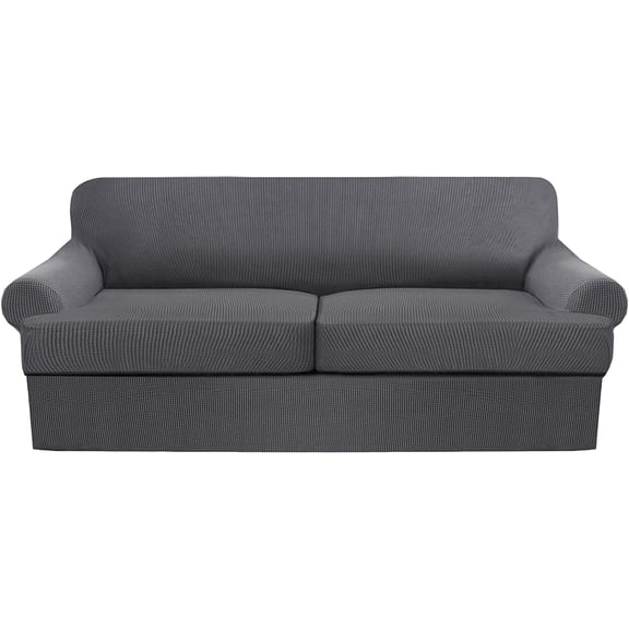 3 Piece T Cushion Sofa Slipcovers Thick Couch Cover Furniture Protector Stretch T Cushion Sofa Covers for 2 Cushion Couch with 2 Individual T Cushion Covers Washable (Grey,Loveseat XL)