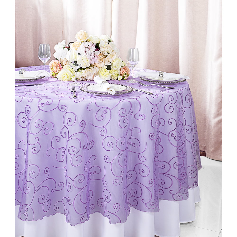 Wedding Linens Inc. 90" Round Embroidered Organza Table Overlay Toppers
