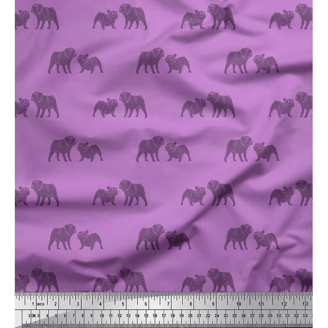 Soimoi Moss Georgette Fabric Bull Dog Print Fabric by Yard 42 Inch Wide