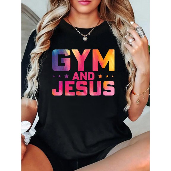 Gym and Jesus T-Shirt casual short sleeve crew neck cotton tee tops for women