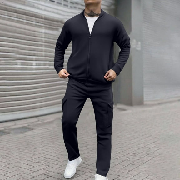 Men's Tracksuits Sweatsuits for Men Sweat Track Suits 2 Piece Full-zip Long Sleeve Solid Track Jackets and Pants Casual Running Jogging Sport Suit Sets