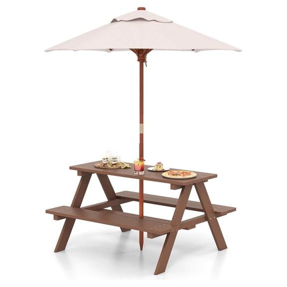 Kids Picnic Table, Toddler Outdoor Table & Set, Wooden Children Patio Furniture with Folding Umbrella, Kids Picnic Tables for Outdoors, Gift for Boys Girls