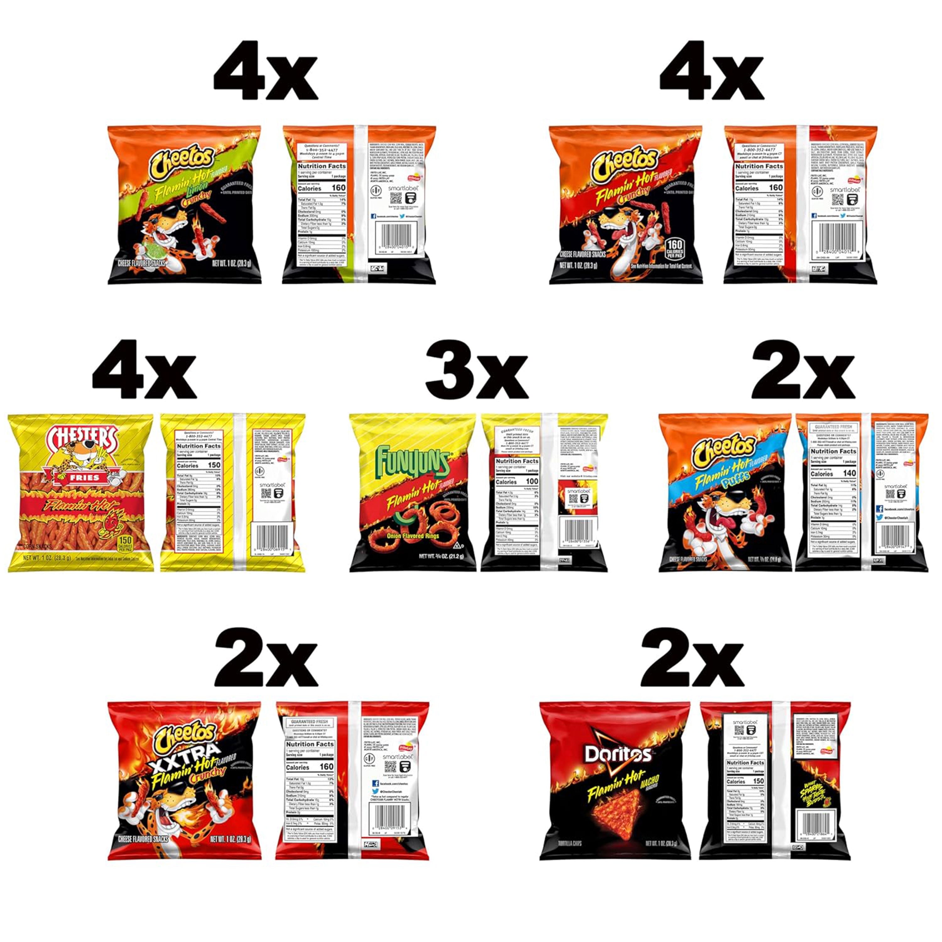 Frito-Lay Flamin' Hot Mix Snack Chips, Variety Pack (Pack of 21)