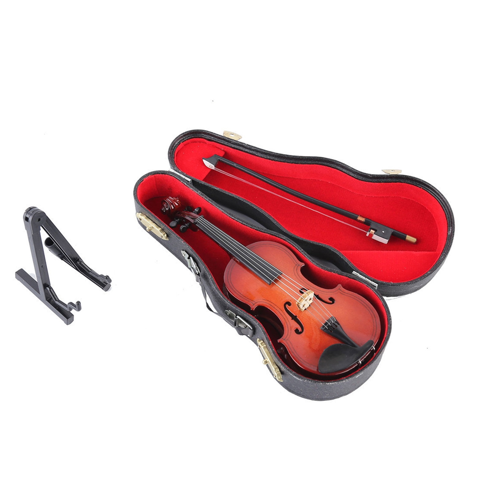 Handcrafted Wooden Violin Model with Stand & Case Accessory, Collectible Music Decor