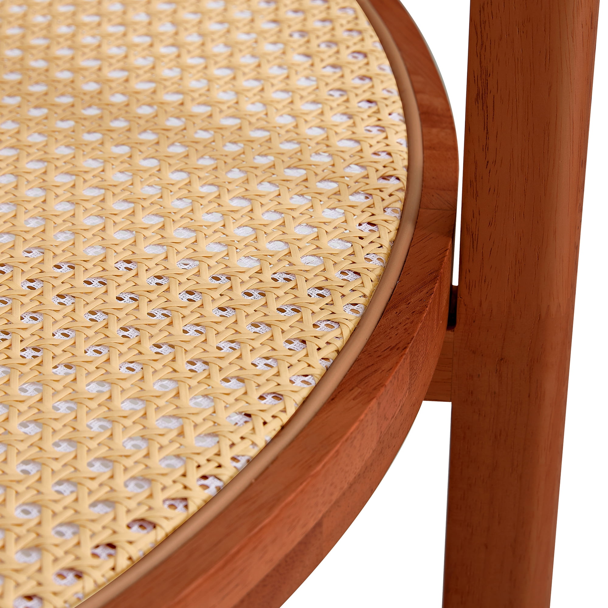 Kepooman 2-Tier Coffee Table, Round Tea Table with Solid Wood Frame and Pe Rattan, Modern Glass Sofa Center Table for Living Room, Walnut