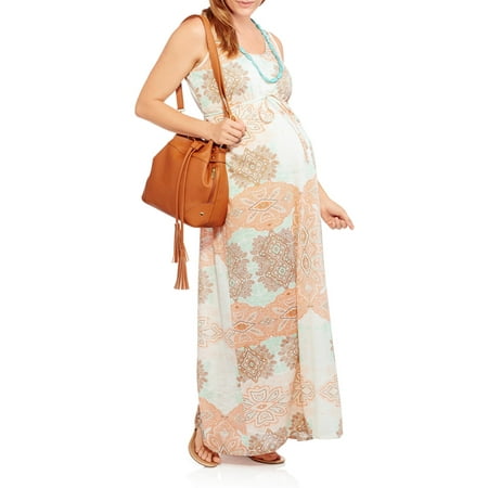 Maternity Sleeveless Embroidered Tie Waist Maxi Dress - Walmart.com