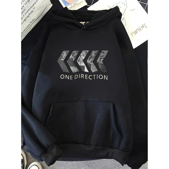 One Direction graphic hoodie - Regular fit casual sportswear with pockets, machine washable long-sleeved hooded sweatshirt, perfect for fall/winter, ideal for outdoor running and casual wear.