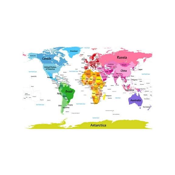 Art.com World Map with Big Text for Kids Art Print by Michael Tompsett, 18" x 12"