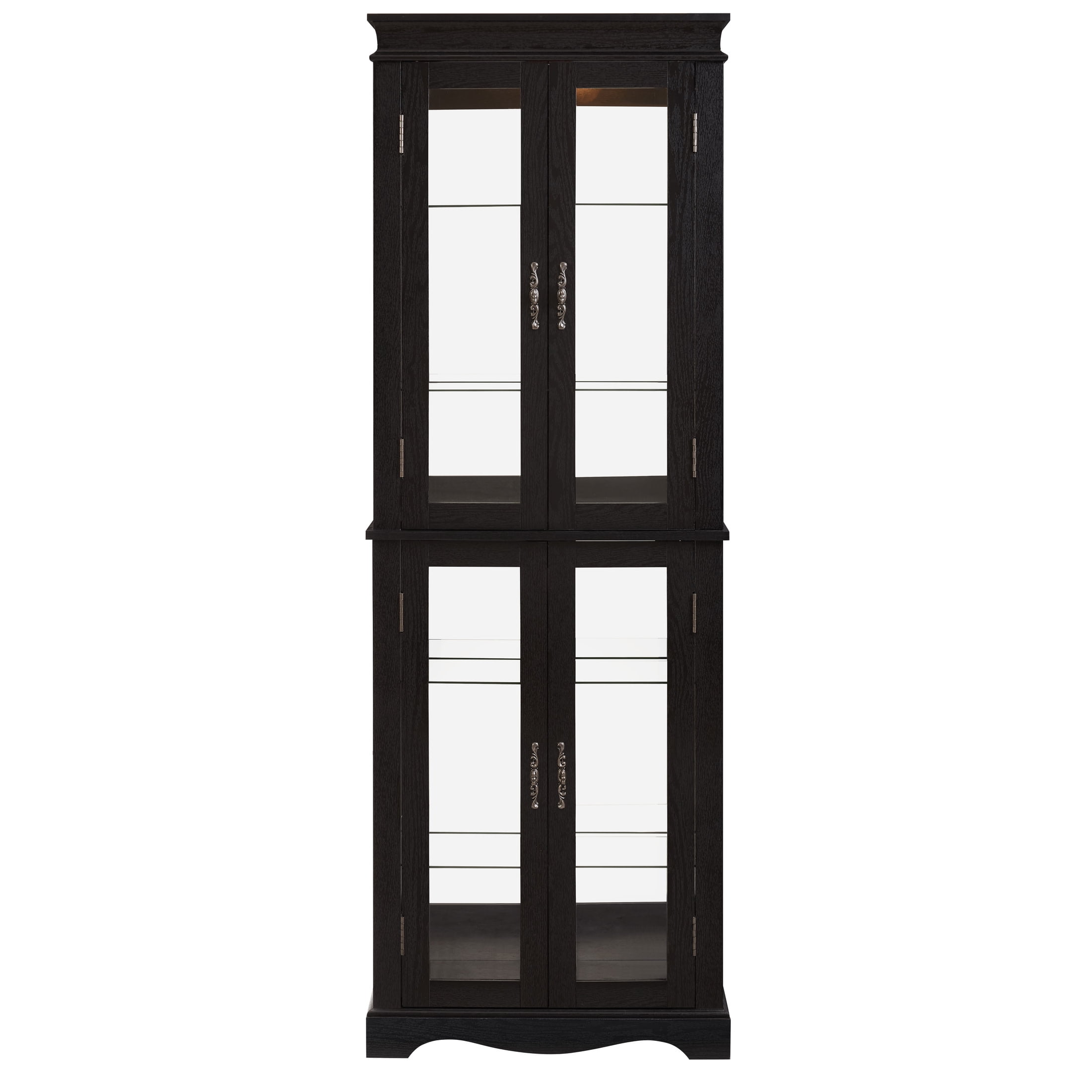 Noble House Wrenhill 70" Lighted Glass Curio Display Cabinet, 6-Tier Adjustable Shelves Wood Frame, Kitchen, Black