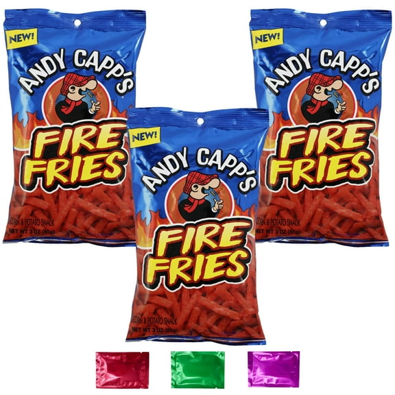 Andy Capp's Fire Fries, Extra Hot & Spicy Corn and Potato Snacks, Oven Baked Crunchy Fries, Lunch Snacks Travel Camping On the Go Movie Night 3 oz, 3 Packs w/ Bonus Snoep in Beperkte Oplage