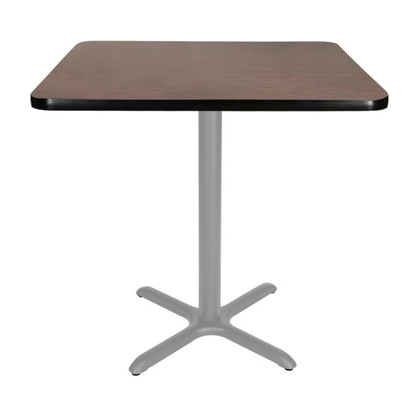 Hampden Furnishings Bennet Collection Steel Frame 36" Square Top, X Base, 36" Height, Cafe Table Grey Frame/Mahogany Top