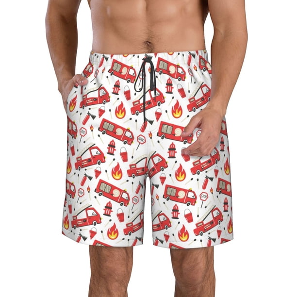 Fotbe Fire Truck Trajes de Baño Estampados para Hombre, Shorts de Verano de Secado Rápido, Ropa de Playa, Bañadores-X-Large