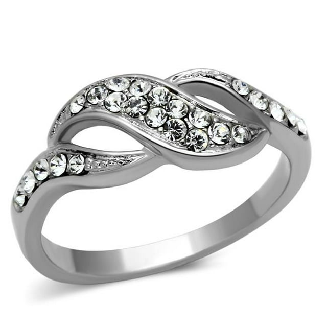 Alamode TK1085-8 Bague en Acier Inoxydable Poli pour Femmes avec Cristal de Qualité Supérieure en Transparent - Taille 8