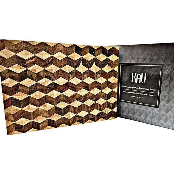 Large Acacia Wood Cutting Board for Kitchen, KAV Wooden Cutting Boards for Countertop, Use to Cut Bread, Meat, Cheese, Vegetables Diamond Lattice Design Block for Dicing Cutting Chopping